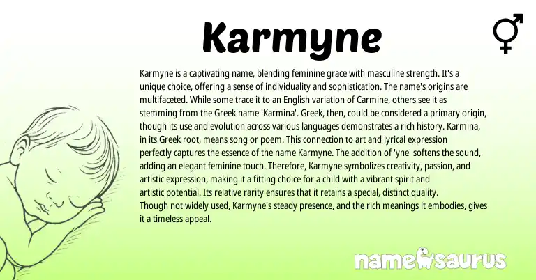 Infographic about Karmyne name meaning, Karmyne is a name from Greek origin(s).