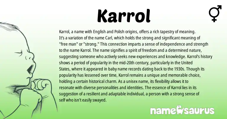 Infographic about Karrol name meaning, Karrol is a name from Polish origin(s).