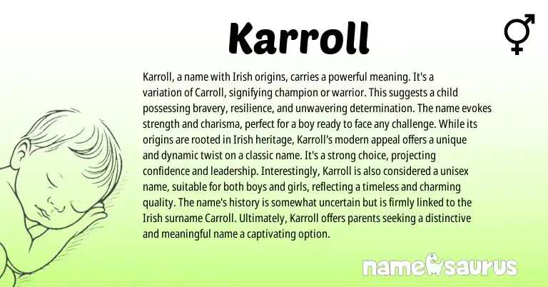 Infographic about Karroll name meaning, Karroll is a name from English, Irish origin(s).