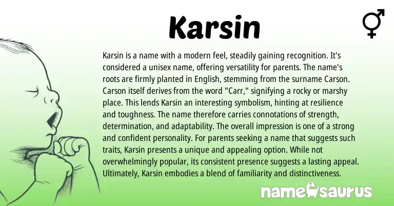 Infographic about Karsin name meaning, Karsin is a name from English origin(s).