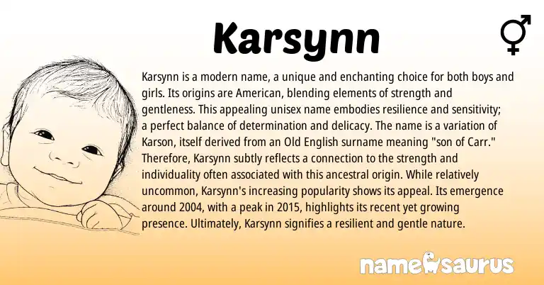 Infographic about Karsynn name meaning, Karsynn is a name from American origin(s).