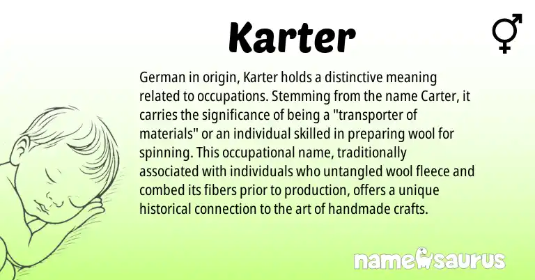 Infographic about Karter name meaning, Karter is a name from German origin(s).