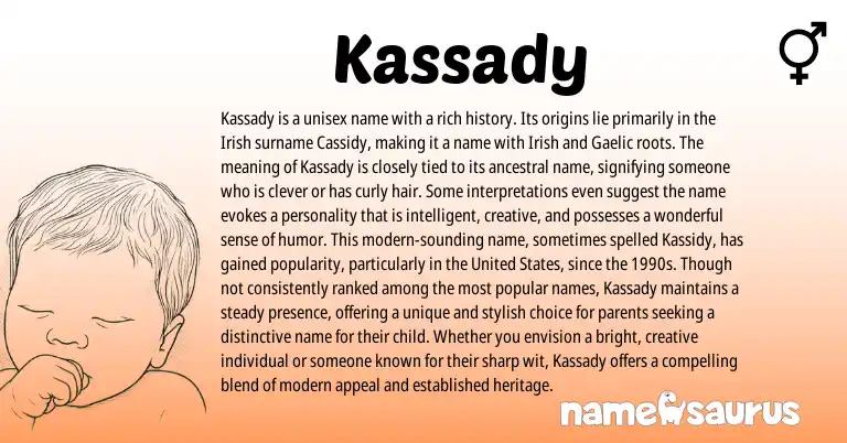 Infographic about Kassady name meaning, Kassady is a name from Irish, Gaelic origin(s).