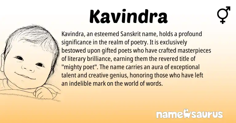 Infographic about Kavindra name meaning, Kavindra is a name from Sanskrit origin(s).