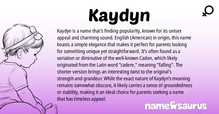 Infographic about Kaydyn name meaning, Kaydyn is a name from English (American) origin(s).