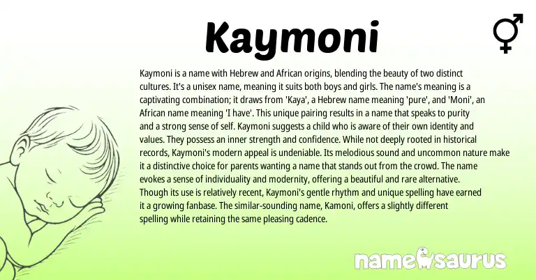 Infographic about Kaymoni name meaning, Kaymoni is a name from African, Hebrew origin(s).