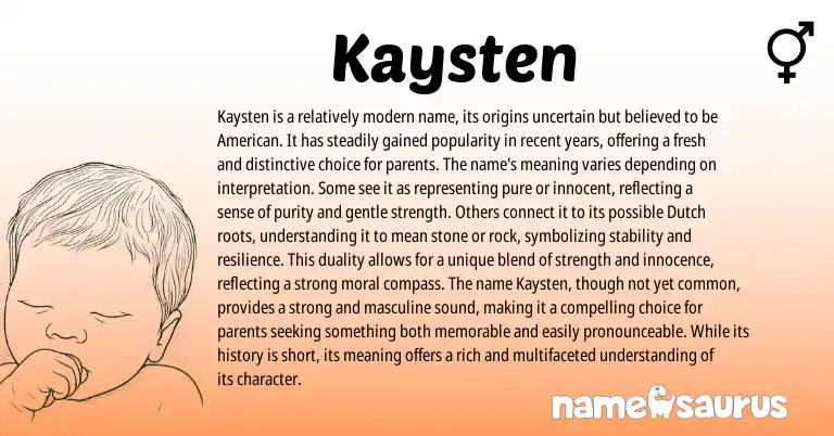 Infographic about Kaysten name meaning, Kaysten is a name from English, Dutch origin(s).