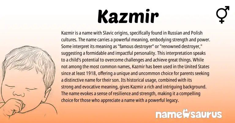 Infographic about Kazmir name meaning, Kazmir is a name from Hebrew, Slavic origin(s).