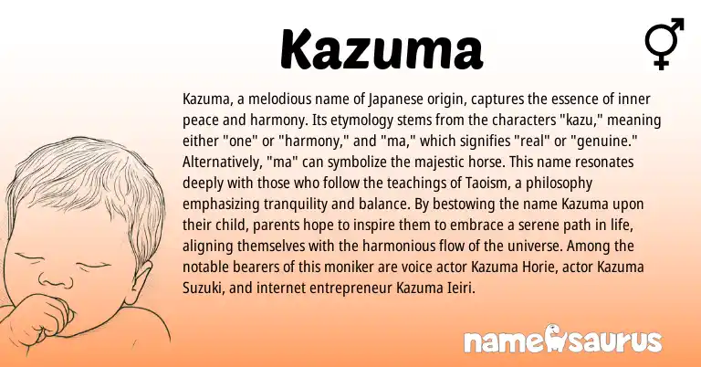 Infographic about Kazuma name meaning, Kazuma is a name from Japanese origin(s).