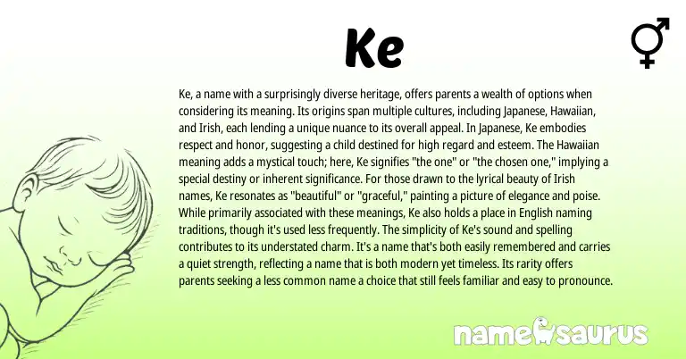 Infographic about Ke name meaning, Ke is a name from Japanese, Hawaiian, Irish origin(s).