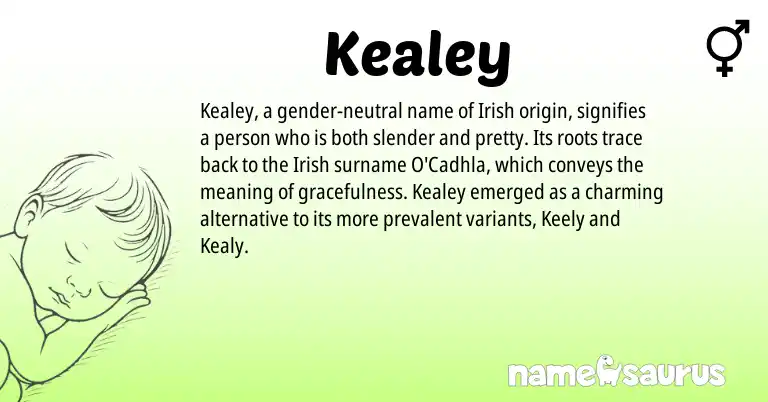 Infographic about Kealey name meaning, Kealey is a name from Irish origin(s).
