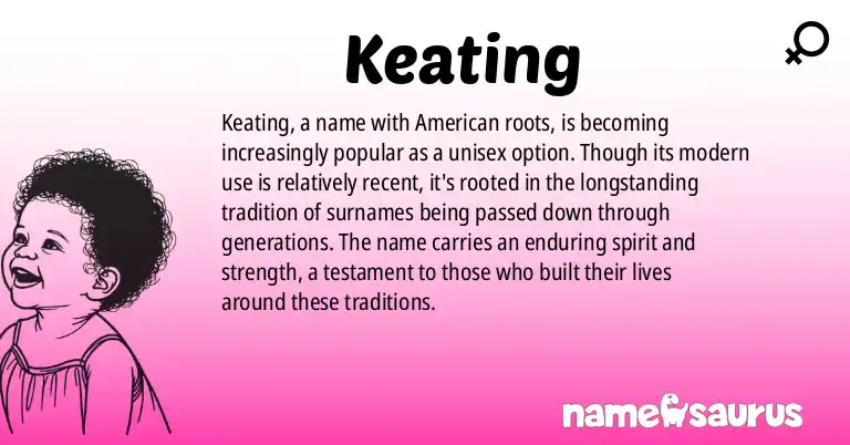 Infographic about Keating name meaning, Keating is a name from American origin(s).