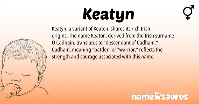 Infographic about Keatyn name meaning, Keatyn is a name from Irish origin(s).