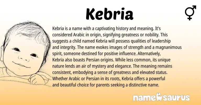 Infographic about Kebria name meaning, Kebria is a name from Arabic origin(s).