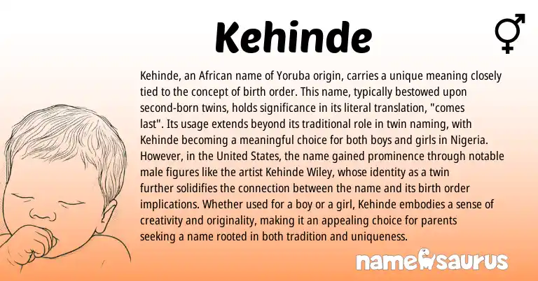 Infographic about Kehinde name meaning, Kehinde is a name from Nigeria, Yoruba, African, United States origin(s).
