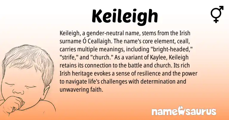 Infographic about Keileigh name meaning, Keileigh is a name from Irish origin(s).