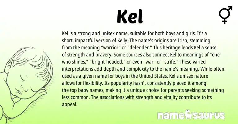 Infographic about Kel name meaning, Kel is a name from Irish origin(s).