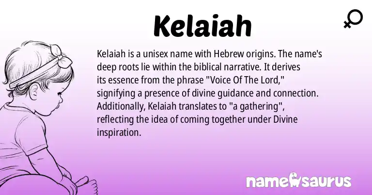 Infographic about Kelaiah name meaning, Kelaiah is a name from Biblical (All), Hebrew origin(s).