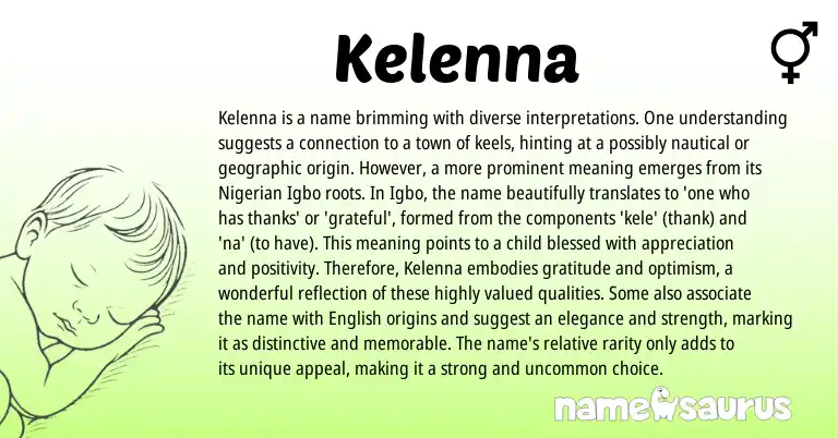 Infographic about Kelenna name meaning, Kelenna is a name from African, Igbo, Nigerian origin(s).