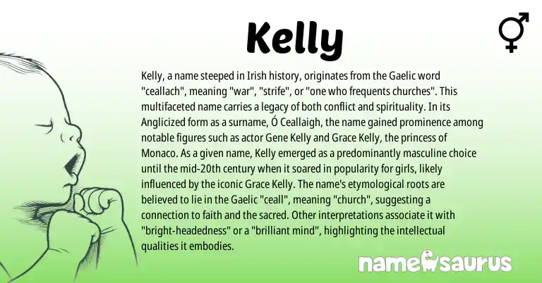 Infographic about Kelly name meaning, Kelly is a name from Irish, Gaelic origin(s).