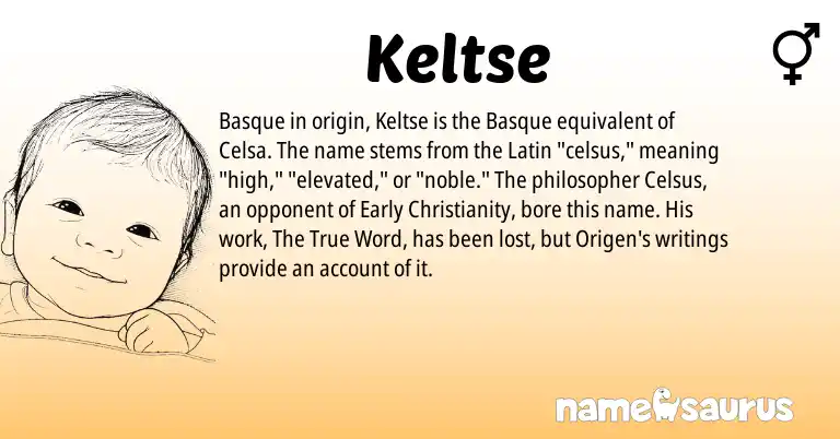 Infographic about Keltse name meaning, Keltse is a name from Basque, Christianity, Latin origin(s).