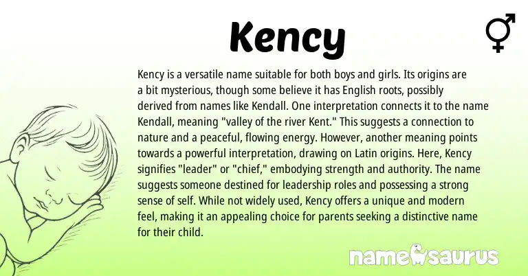 Infographic about Kency name meaning, Kency is a name from Latin, English origin(s).