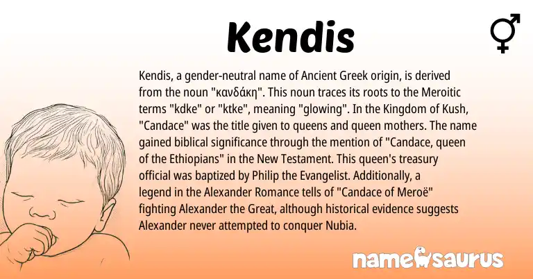 Infographic about Kendis name meaning, Kendis is a name from Ancient Greek origin(s).