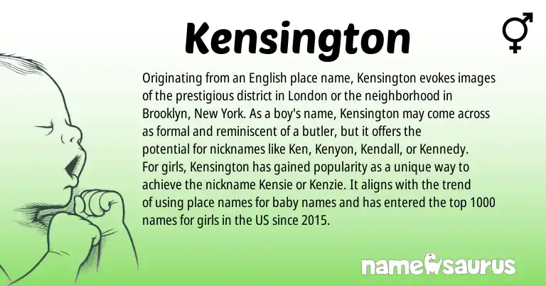 Infographic about Kensington name meaning, Kensington is a name from English origin(s).