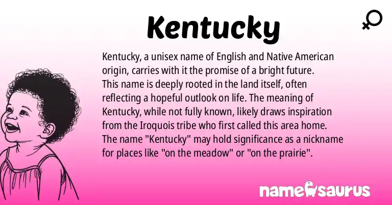 Infographic about Kentucky name meaning, Kentucky is a name from English, Native American - Iroquois origin(s).