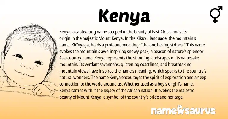Infographic about Kenya name meaning, Kenya is a name from Kenya, African, Kikuyu origin(s).