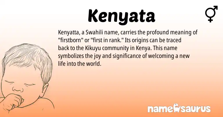 Infographic about Kenyata name meaning, Kenyata is a name from Kikuyu, Swahili, Kenya origin(s).