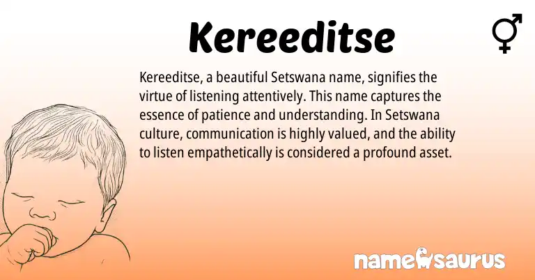Infographic about Kereeditse name meaning, Kereeditse is a name from N/A origin(s).