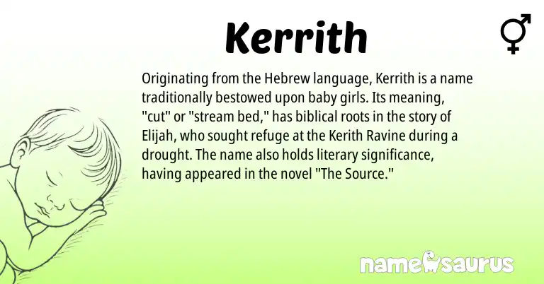 Infographic about Kerrith name meaning, Kerrith is a name from Hebrew origin(s).