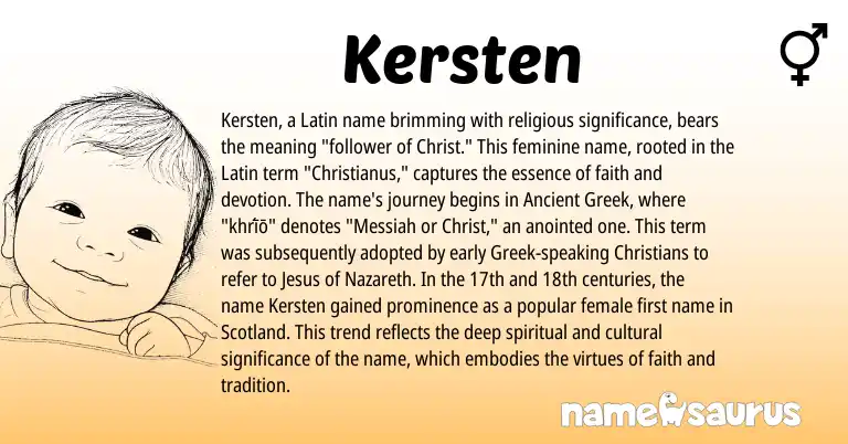 Infographic about Kersten name meaning, Kersten is a name from Ancient Greek, Latin, Greek origin(s).