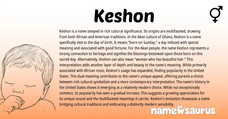 Infographic about Keshon name meaning, Keshon is a name from Indian, Akan, African, Ghanaian, American origin(s).