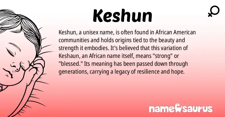 Infographic about Keshun name meaning, Keshun is a name from African American origin(s).
