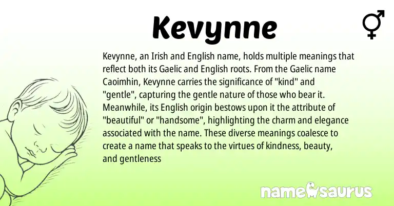 Infographic about Kevynne name meaning, Kevynne is a name from Irish, English, Gaelic origin(s).