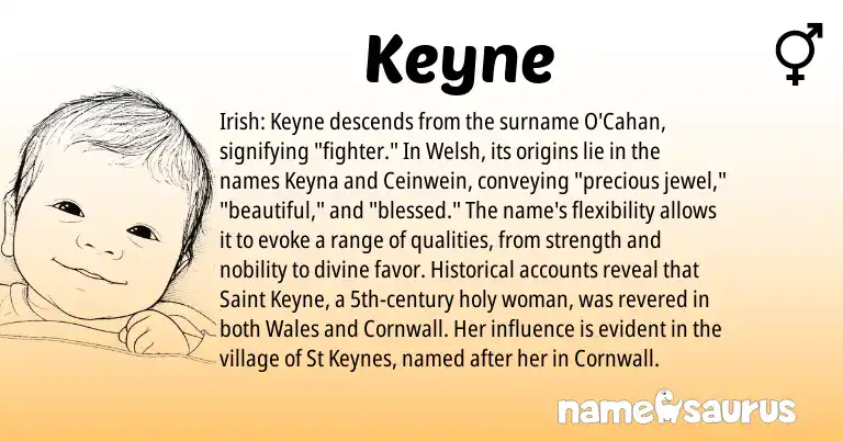 Infographic about Keyne name meaning, Keyne is a name from Irish, Welsh origin(s).