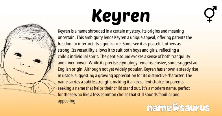 Infographic about Keyren name meaning, Keyren is a name from English origin(s).