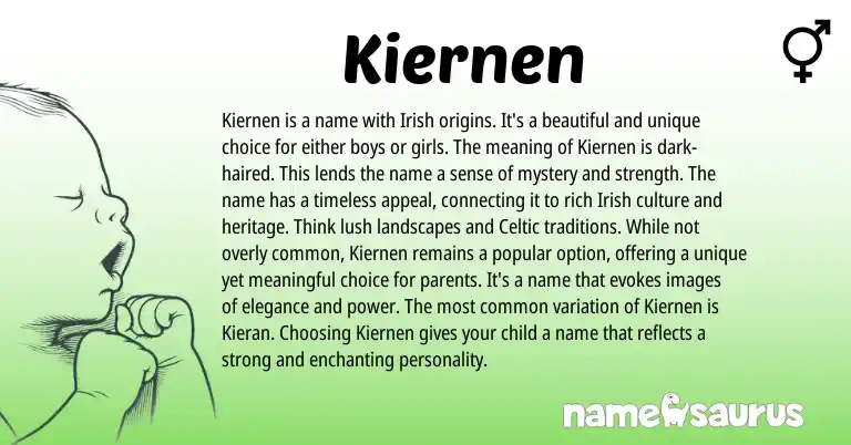 Infographic about Kiernen name meaning, Kiernen is a name from Irish origin(s).