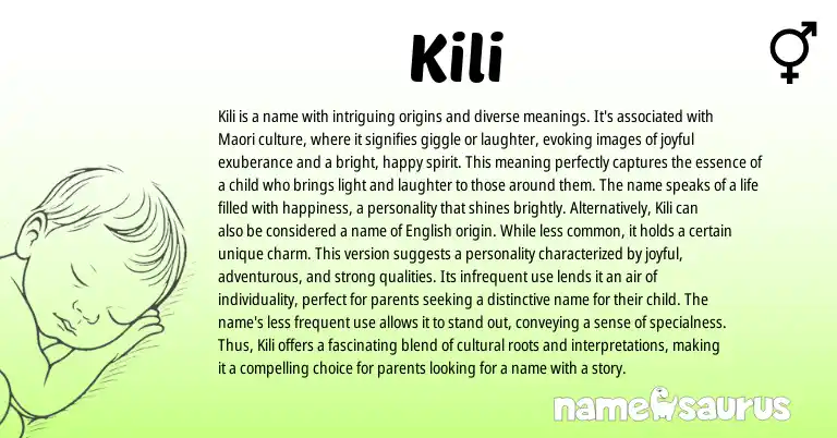 Infographic about Kili name meaning, Kili is a name from Egyptian, Finnish, Maori origin(s).