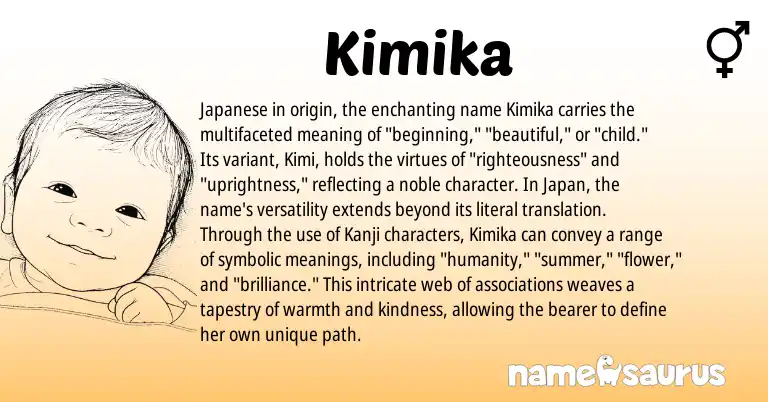 Infographic about Kimika name meaning, Kimika is a name from Japanese origin(s).