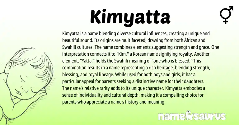 Infographic about Kimyatta name meaning, Kimyatta is a name from Korean, Swahili origin(s).
