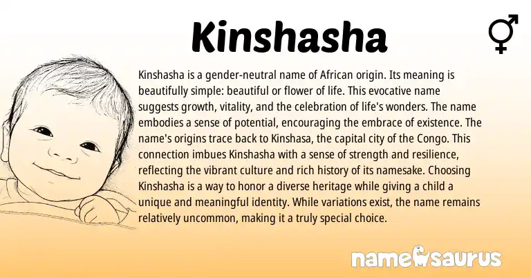 Infographic about Kinshasha name meaning, Kinshasha is a name from African origin(s).