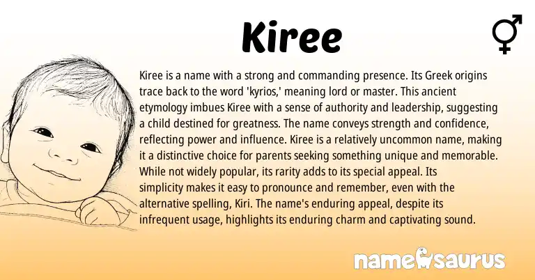 Infographic about Kiree name meaning, Kiree is a name from Greek origin(s).