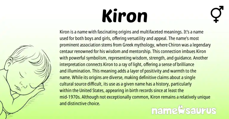 Infographic about Kiron name meaning, Kiron is a name from Indian, Greek origin(s).