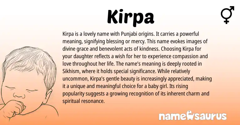 Infographic about Kirpa name meaning, Kirpa is a name from Indian, Punjabi, English origin(s).