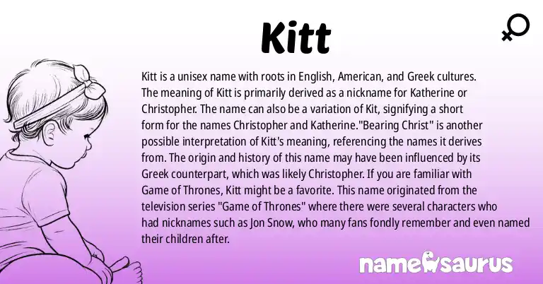 Infographic about Kitt name meaning, Kitt is a name from English, American, Greek origin(s).