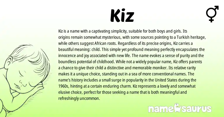 Infographic about Kiz name meaning, Kiz is a name from Turkish origin(s).