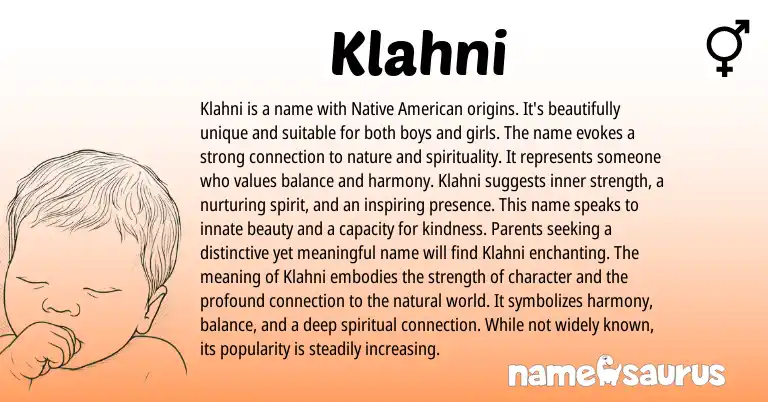 Infographic about Klahni name meaning, Klahni is a name from American origin(s).